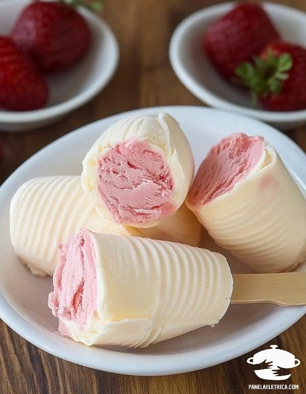 Sorvete de Baunilha com Recheio de Morango
