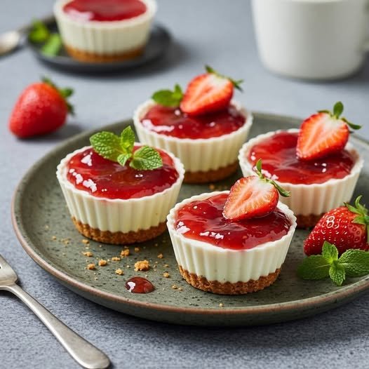 Mini Cheesecake de Iogurte com Geleia de Morango