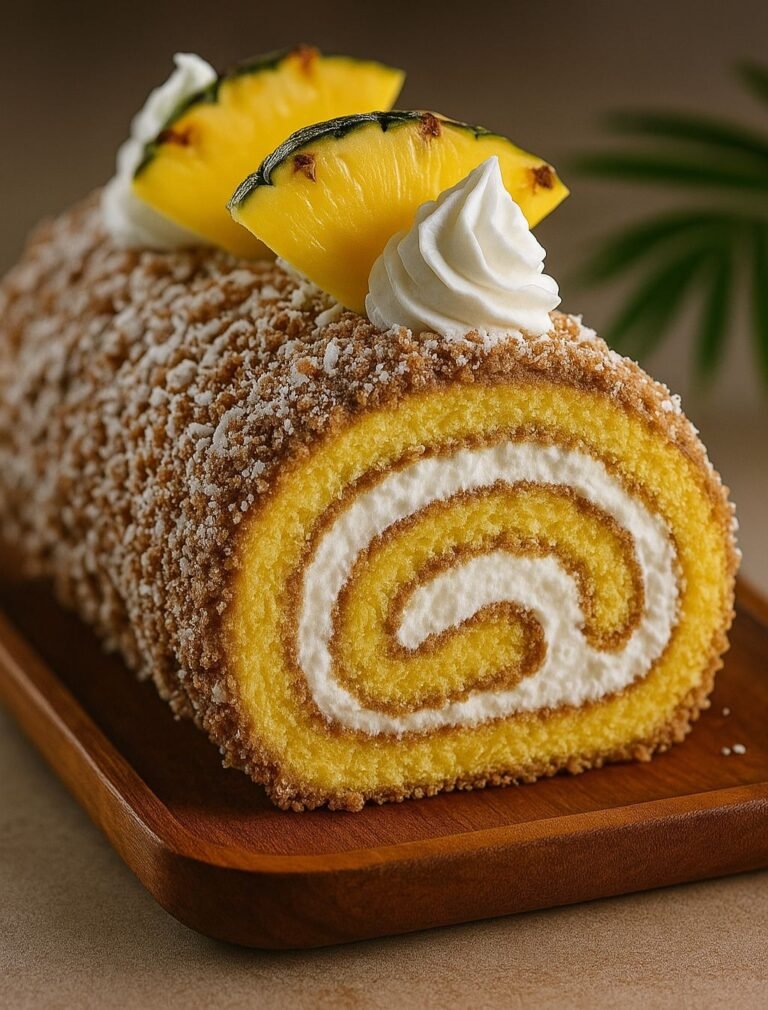 Rocambole de Abacaxi com Creme de Leite Ninho