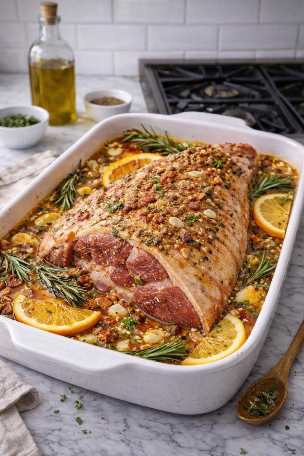 🍊 Pernil Assado com Laranja, Alho e Ervas